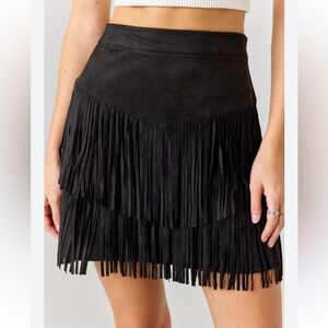 Francesca's Collections Black Fringe Mini Skirt